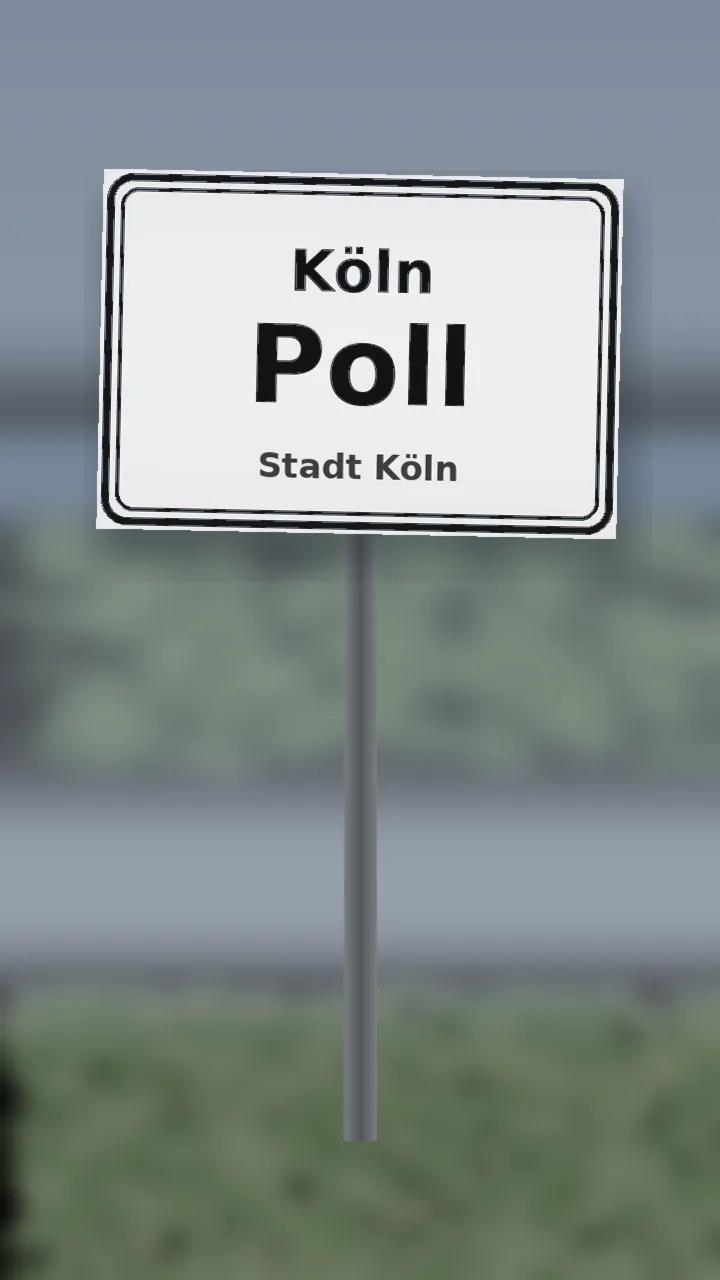 Ortsschild Köln-Poll nahe dem Rheinufer, Stadt Köln