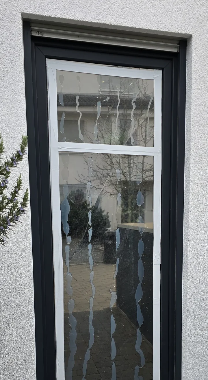 Gesicherte Bruchscheibe an einer Balkontür, Notverglasung durch RS Glas