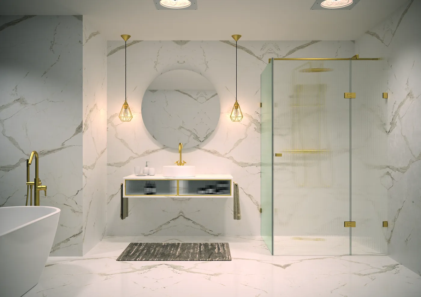 Glasdusche mit Beschlag Flamea Promini in Gold
