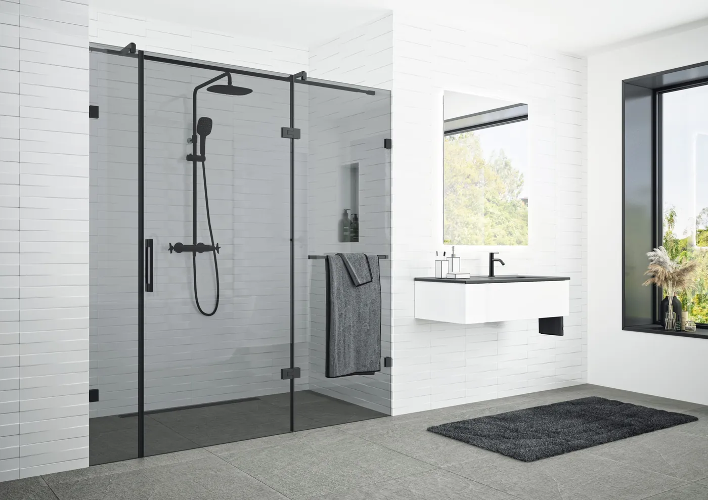 Glasdusche mit Beschlag Flamea Promini in Schwarz
