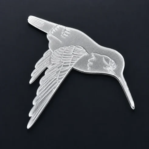 Sandstrahlgravur eines Kolibris auf Glas, Detail aus dem Meisterstück